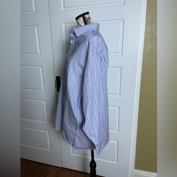 Joseph Abboud Button Down Collar Long Sleeve Dress Shirt Blue with Pinstripes - Picture 5 of 8